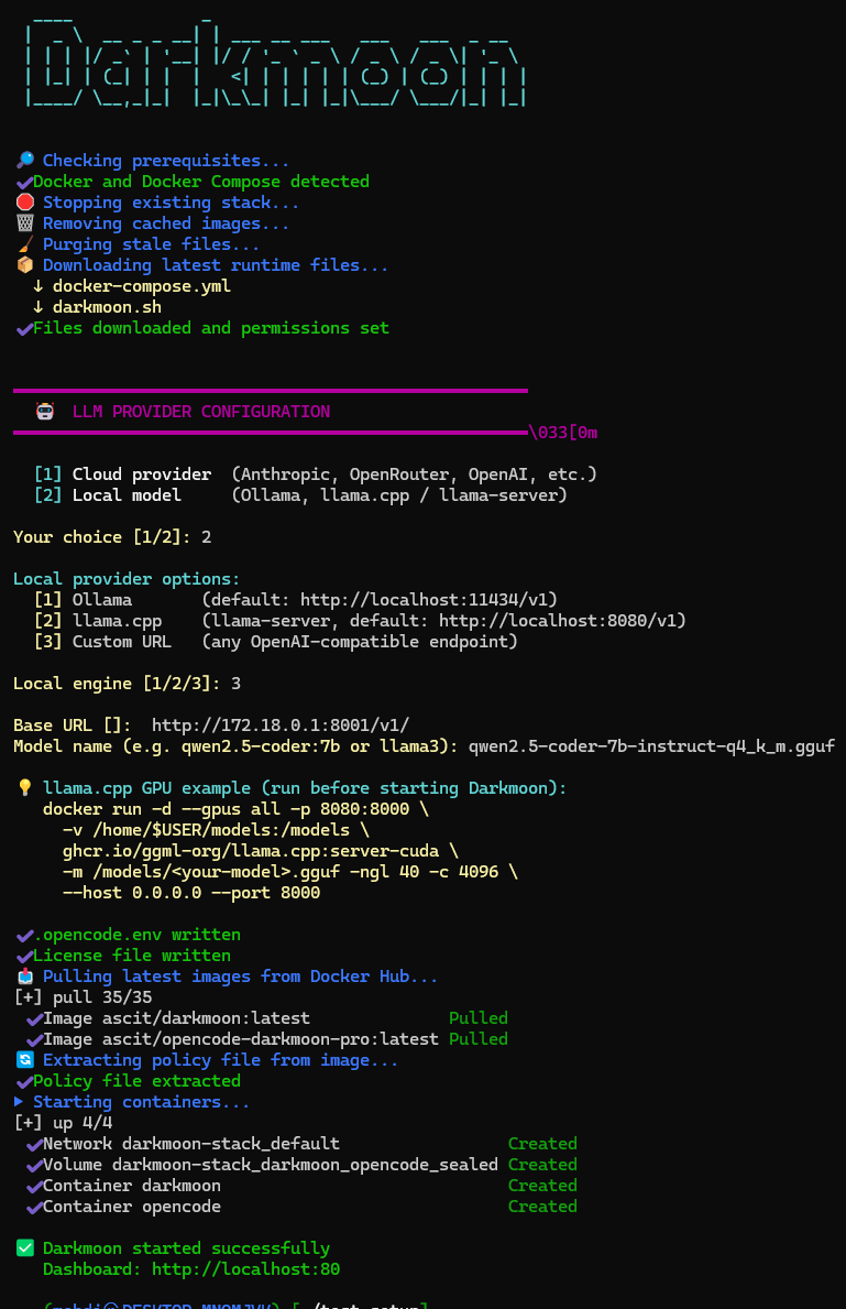 Adding a provider via darkmoon.sh --connect