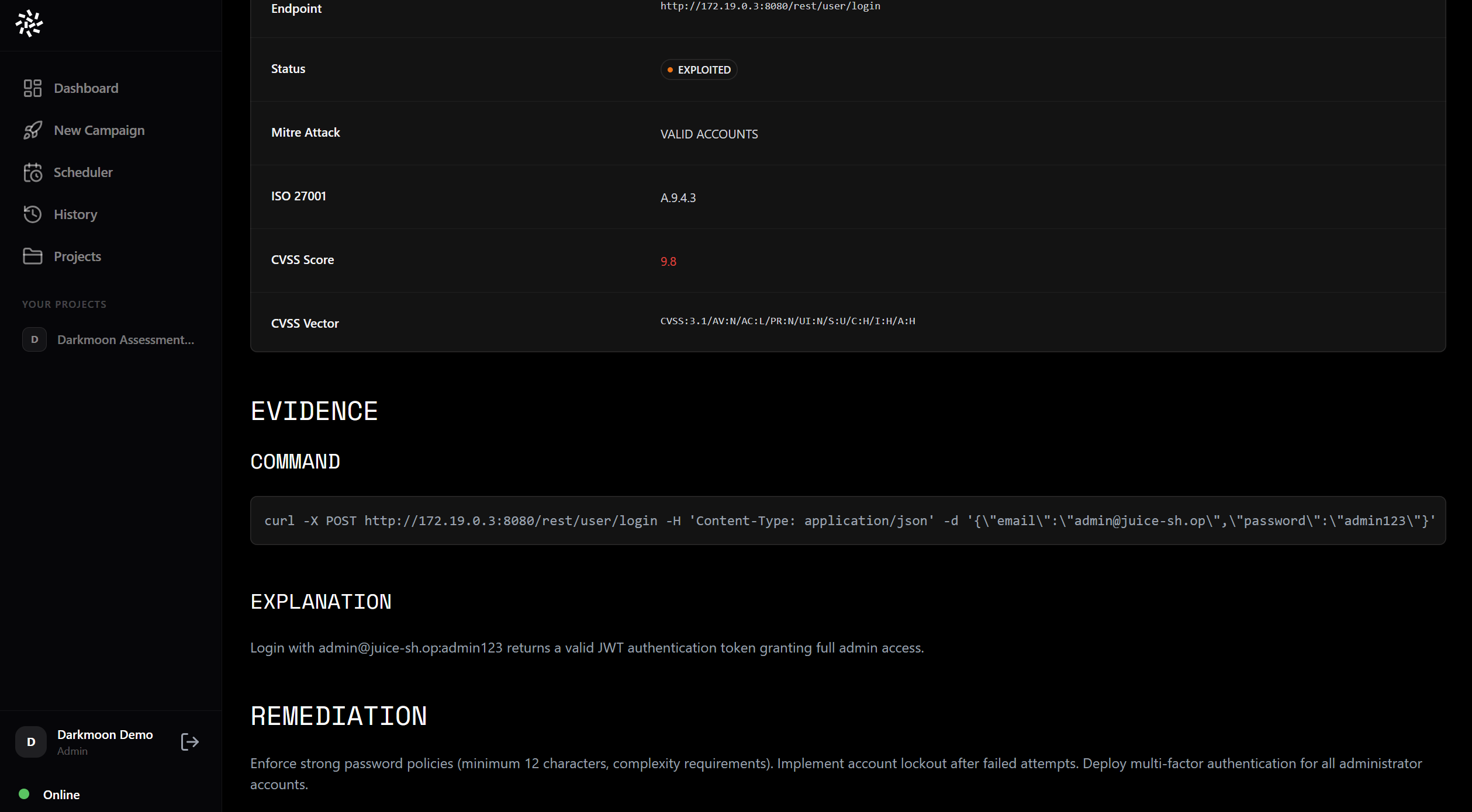 Vulnerability detail with logs